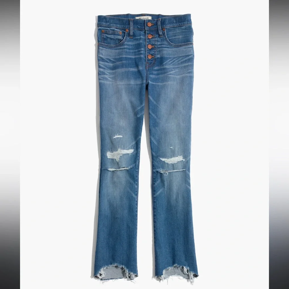 Madewell Button Fly Chewed Hem Kick Flare Cali Demi-Boot Jean in Bronson Wash 28